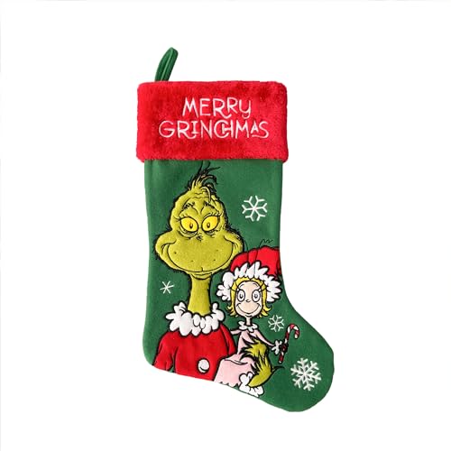 Wondapop Grinch Christmas Stocking 20-inch Applique Holiday Decor Gift