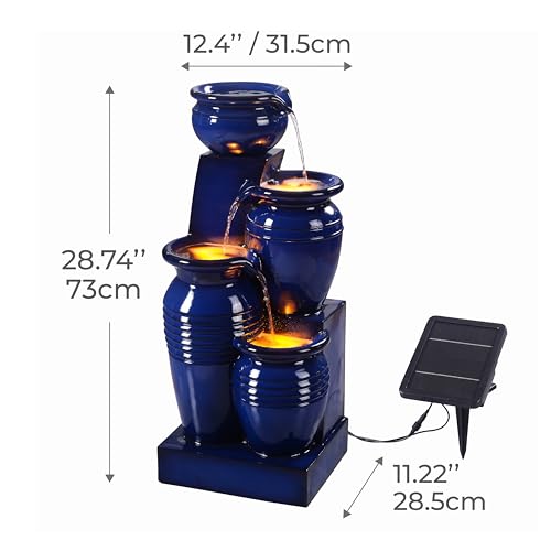 Teamson Home Navy 4-Tier Cascading Water Fountain Solar-Powered Outdoor Decor