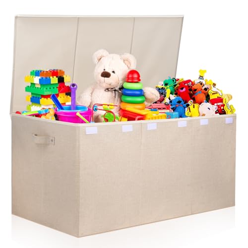 Extra Large 167L Toy Chest with Lid and Removable Divider, Linen Beige