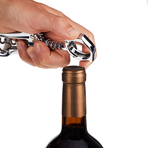 True Winged Corkscrew Wine Opener - Heavy Duty Stainless Steel & Chrome Finish