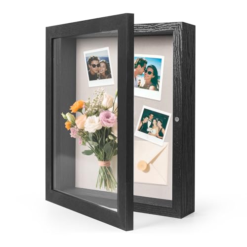 11x14 Deep Shadow Box Frame with Linen Back and Magnetic Door, Black