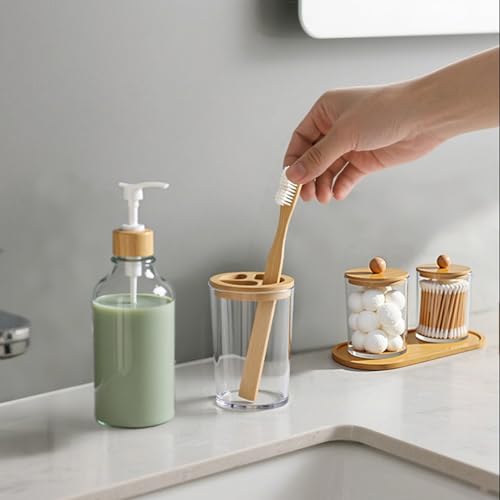 5-Piece Bamboo Bathroom Accessories Set with Tray and Soap Dispenser