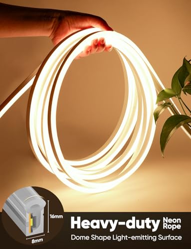 16ft LED Neon Rope Light, 2800K Warm White Dimmable Waterproof Strip