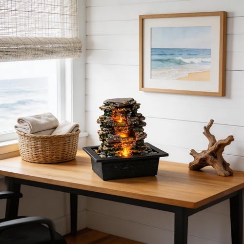 Indoor Tabletop Water Fountain with Automatic Pump & River Rocks