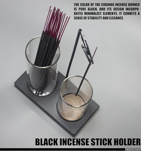 2-in-1 Glass Incense Burner and Storage Holder with Wooden Base - Black