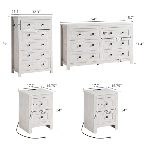 5-Piece Queen Bedroom Furniture Set with Storage Bed and Charging Nightstands