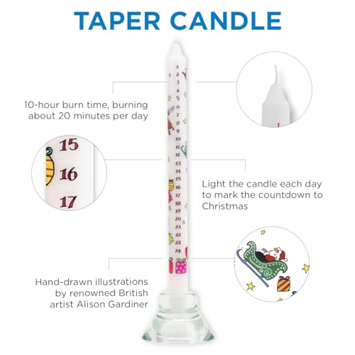 Alison Gardiner Santa's Sleigh Advent Taper Candle, 10hr Burn,