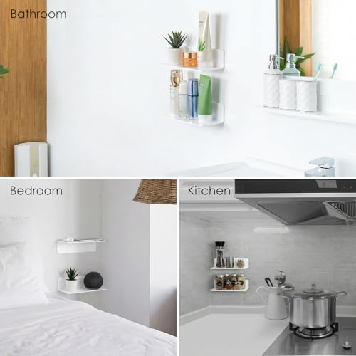 9-Inch Acrylic Floating Wall Shelves, Adhesive No-Drill Storage, 2 Pack