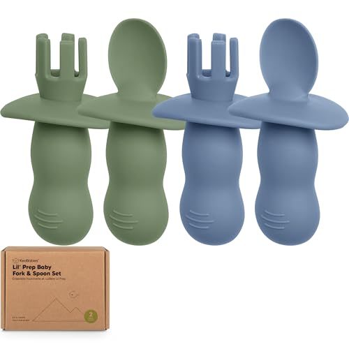 Silicone Baby Spoon and Fork Set for Self Feeding and Weaning
