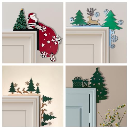 Sanmtang Christmas Door Corner Decor Tree - Wooden 8x5 in Holiday Sign for Door/Windows (Trees Variation)