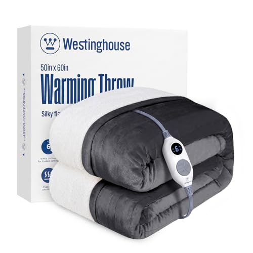 Heated Throw Blanket 50"x60" - Charcoal, 6 Heat Levels, Auto Shut-off, Machine Washable