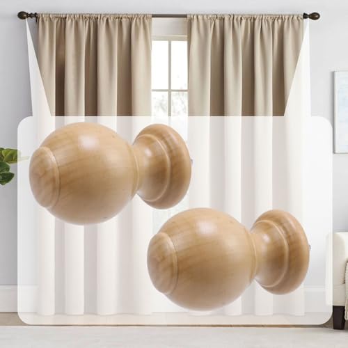 Wooden Curtain Rod Finials, 1.14-Inch Inner Diameter Ball End Caps, 2 Pack