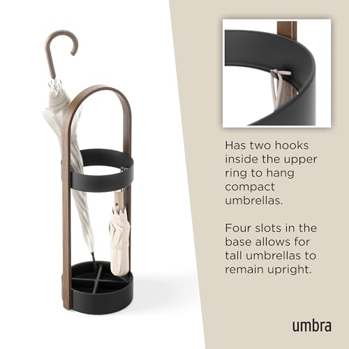 Modern Umbrella Stand with Wood Handle, 27-Inch Space-Saving Entryway Storage