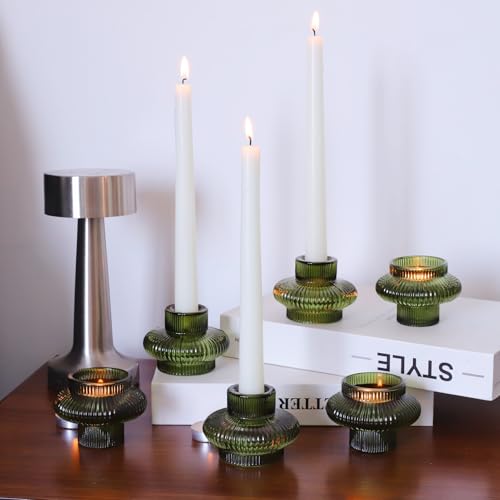 12pcs Green Candlestick Holders for Spring and Christmas - VOHO Set of 12