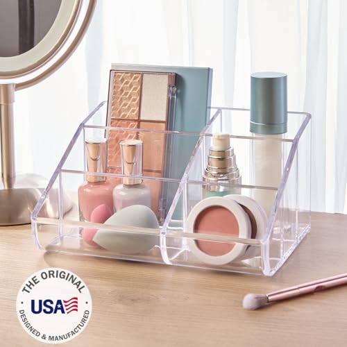 STORi Clear Plastic Vanity Makeup Organizer - 6 Compartments for Brushes & Palettes