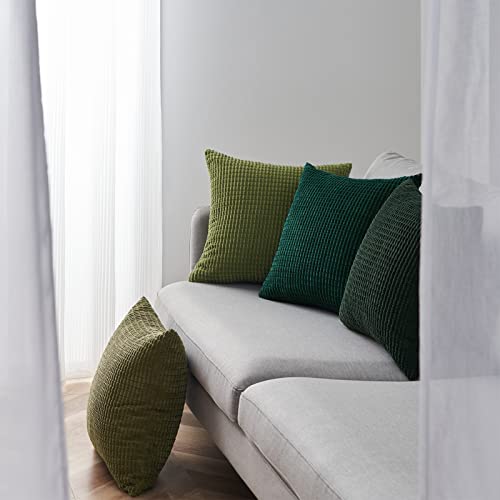 Green Christmas Holiday Throw Pillow Covers Set of 4 18x18 Inch - Corduroy Decorative Cushion Cases for Couch & Living Room