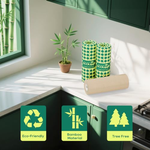 ECOlipak Bamboo Paper Towels Brown - 8 Rolls, 2-Ply, Eco-Friendly, Absorbent