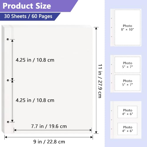 Self-Adhesive Photo Album Refill Pages for 3-Ring Binders, 30 Sheets