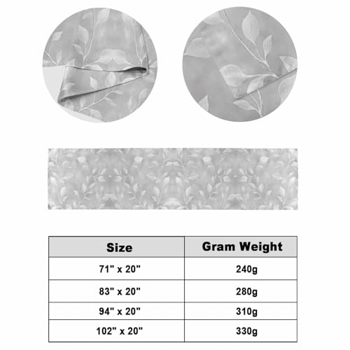 Silver Gray Leaf Bed Runner, 102x20 Inch Cal King Decorative Bed Scarf