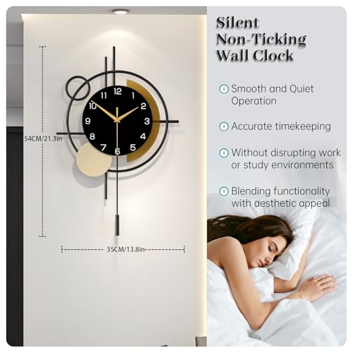 Modern Pendulum Wall Clock - 21-Inch Silent Quartz Decorative Clock