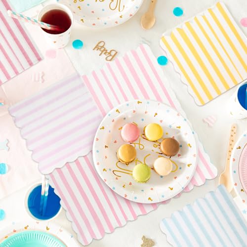 Tenceur 100 Pcs Summer Pastel Cocktail Paper Napkins with Scalloped Edges - Four Colors