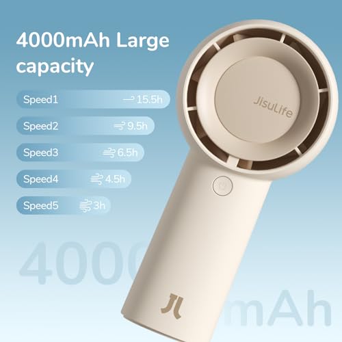 JISULIFE Portable Handheld Turbo Fan 4000mAh 5-Speed Brown