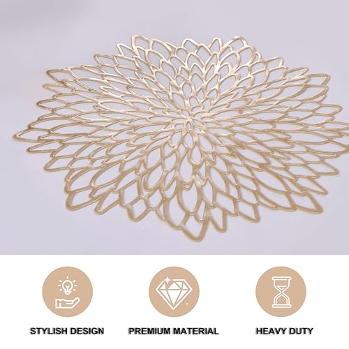 Snowkingdom Gold Placemats 6-Pack Leaf Design 15" Round Vinyl Table Mats