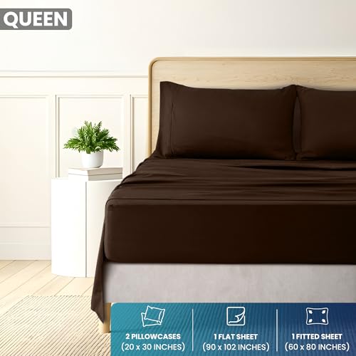 Utopia Bedding Queen Sheet Set - Brushed Microfiber - Soft Bed Sheets for Queen Size Bed Set - Includes 1 Fitted, 1 Flat, & 2 Pillow Cases - Deep Pocket (Brown)