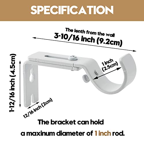 Adjustable Heavy Duty Curtain Rod Brackets - Set of 2, Fits 1 Inch Rods