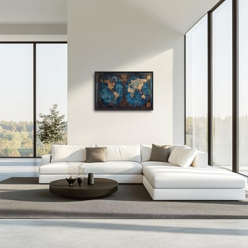 Large World Map Wall Art, Framed 24x36 Canvas Print for Living Room