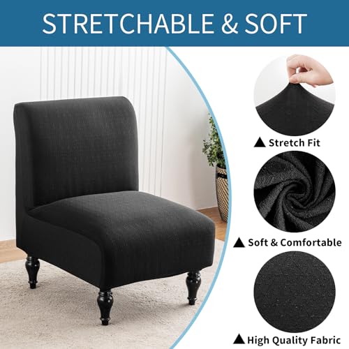 Stretchable Armless Chair Slipcover - Black, Removable & Washable