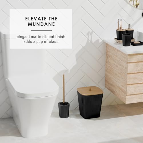 20-Piece Black Bathroom Accessory Set with Shower Curtain and Bamboo Accents