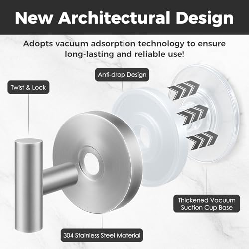 Heavy Duty Suction Cup Towel Hooks - 4 Pack Stainless Steel Shower Hooks
