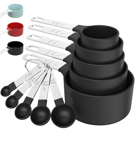 10-Piece Measuring Cups and Spoons Set with Stainless Steel Handles - Black