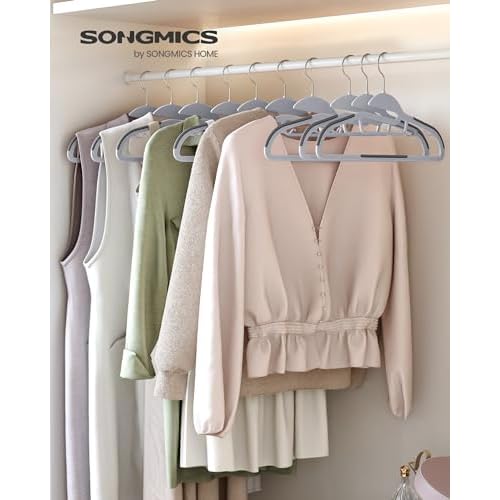 SONGMICS 30 Pack Coat Hangers, Heavy-Duty Plastic Suit Hangers, S-Shaped Opening, Space-Saving, 360¨¬ Swivel Hook, 16.3 Inches Wide, Light Gray and Dark Gray UCRP041G05
