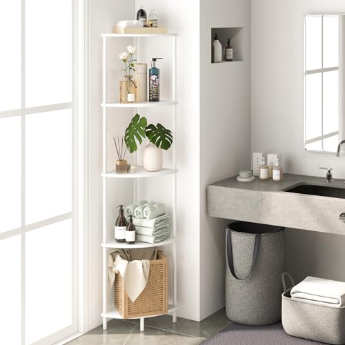 5-Tier Corner Bookshelf, 65-Inch Tall Wood and Steel Display Stand