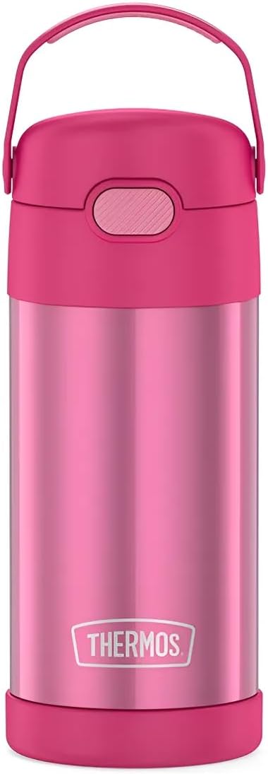THERMOS FUNTAINER Water Bottle - 12 Ounce Kids Stainless Steel Vacuum Insulated with Straw | Pink
