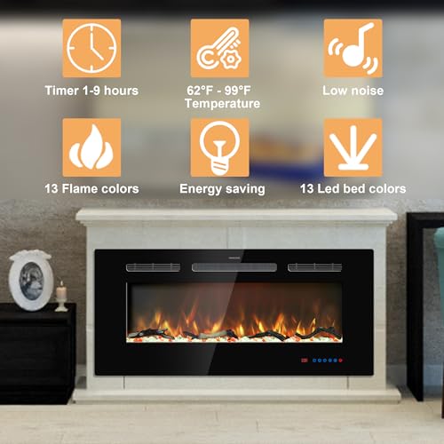 42-Inch Electric Fireplace Insert Recessed and Wall Mounted Heater