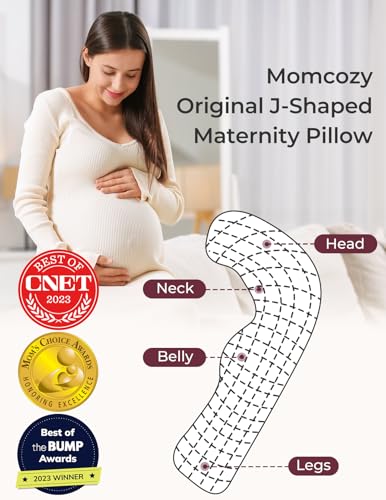 Momcozy J-Shaped Pregnancy Pillow - Full Body Support for Side Sleepers, Grey
