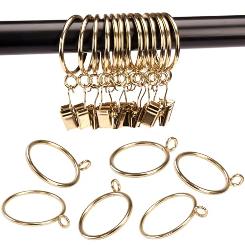 24-Piece Metal Curtain Rings with Eyelets - 1-Inch Inner Diameter, Gold