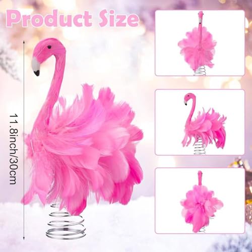 Pink Flamingo Christmas Tree Topper - Faux Feather Bird Ornament