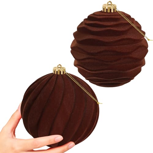 Artmag 2 Pack Brown 6-Inch Velvet Christmas Tree Ornaments, Flocked, Shatterproof Holiday Decor
