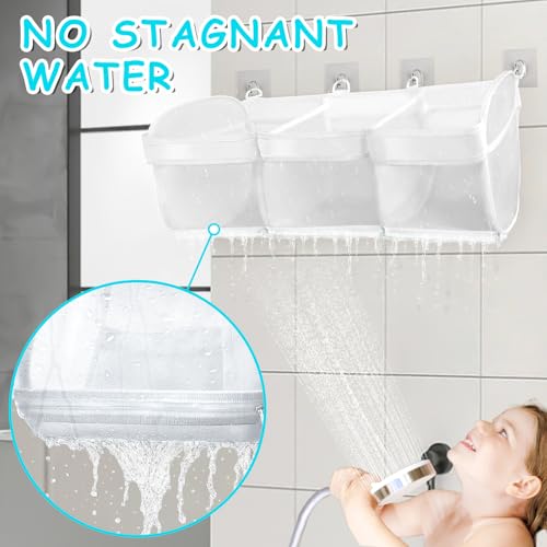 3-Compartment Hanging Bath Toy Organizer with Quick-Dry Mesh and Zippers