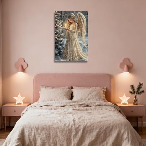 YMXDYMJSW Christmas Canvas Wall Art: Angel & Christmas Tree 20L x 16W