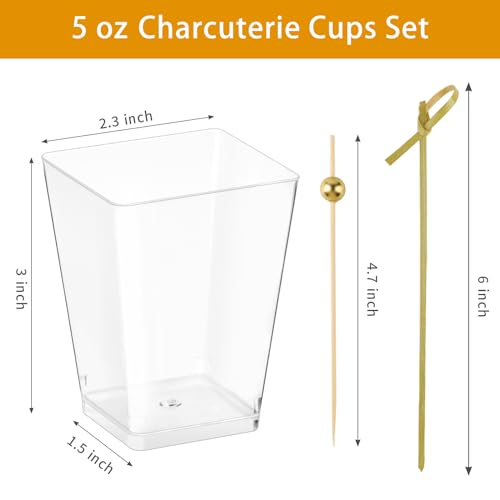 Zezzxu 150 Pcs 5 oz Plastic Charcuterie Cups with Sticks Set for Parties, Serves 50