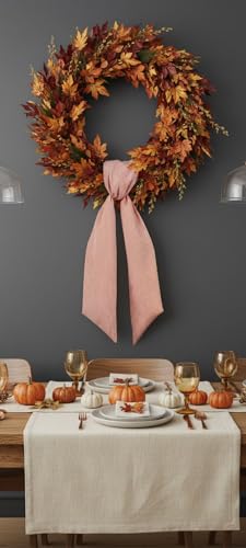 Orange Striped Wreath Sash for Front Door - 5.12" x 54" Fall Decor