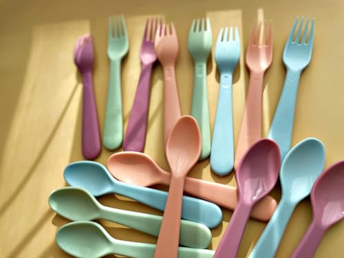 16 Pcs Kids Plastic Spoons Multicolor Reusable Toddler Utensils BPA Free