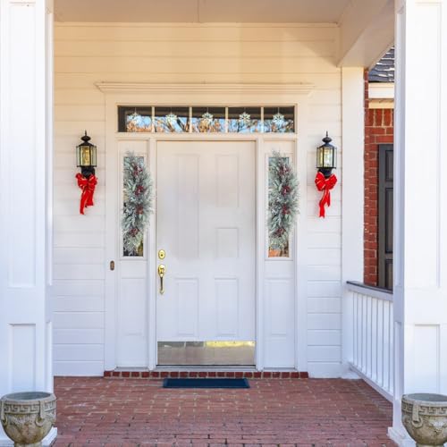 U'Artlines 2-Pack 27.5 Inch Frost White Christmas Swag with Red Berries & Pine Cones - Front Door Decor