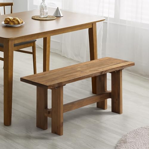 43.3-Inch Reclaimed Solid Wood Farmhouse Entryway Bench with Rustic Finish