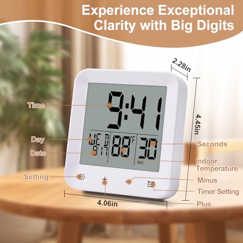 Waterproof Digital Shower Clock with Timer, Temperature and Date Display